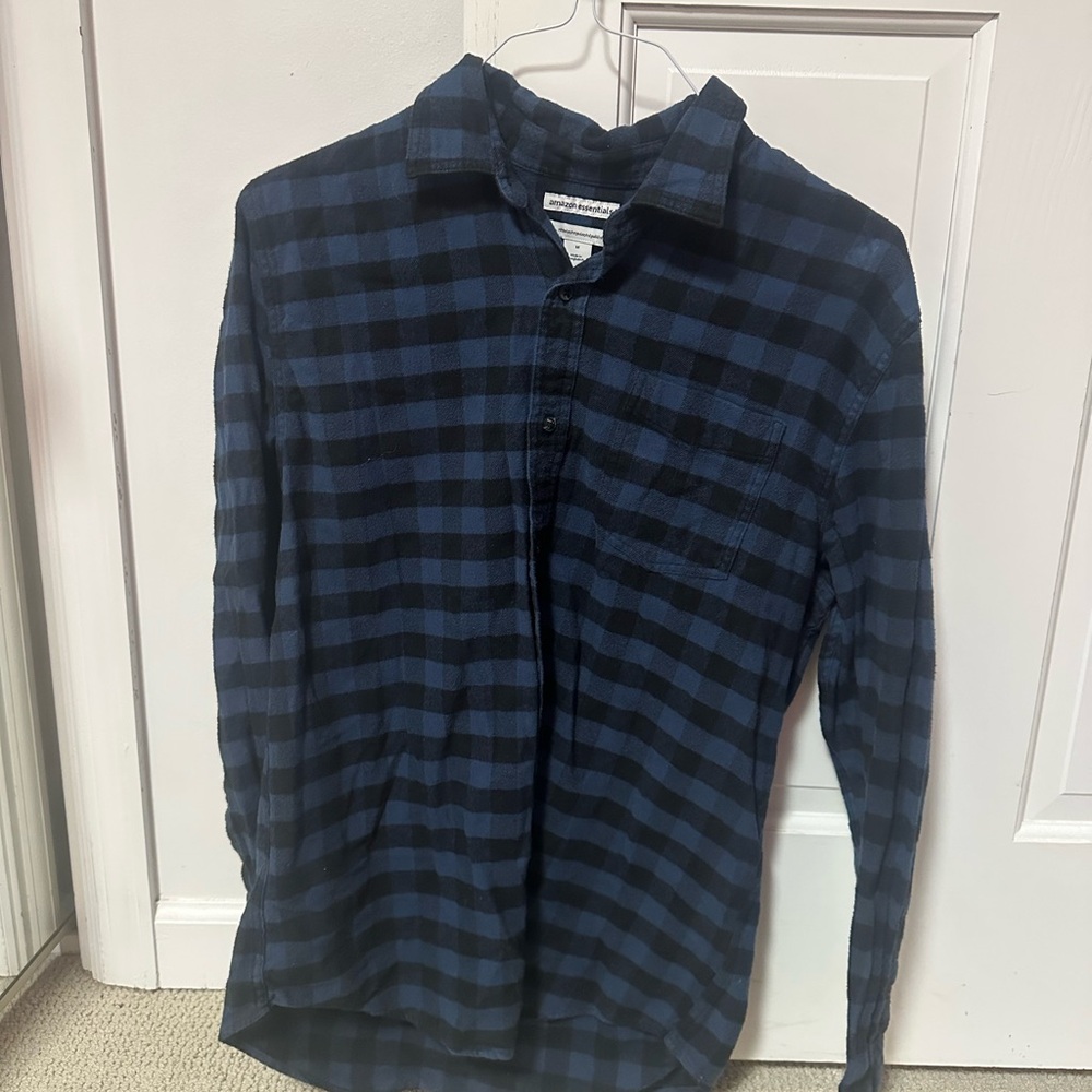Amazon Men's Navy Plaid Button Down Shirt